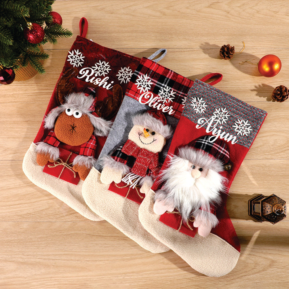 Babble Wrap Red Gifts And Snowflake Stockings- Set Of 3