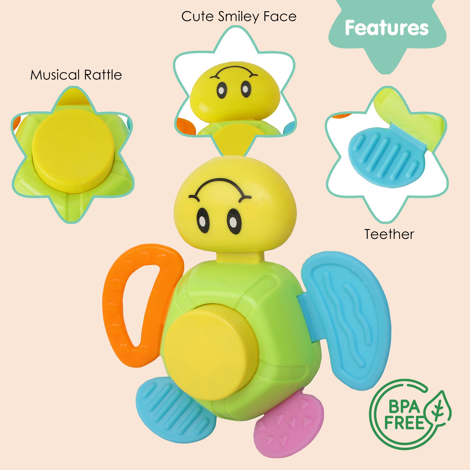 Baby Moo Smiley Multicolour Touch Button Rattle Toy