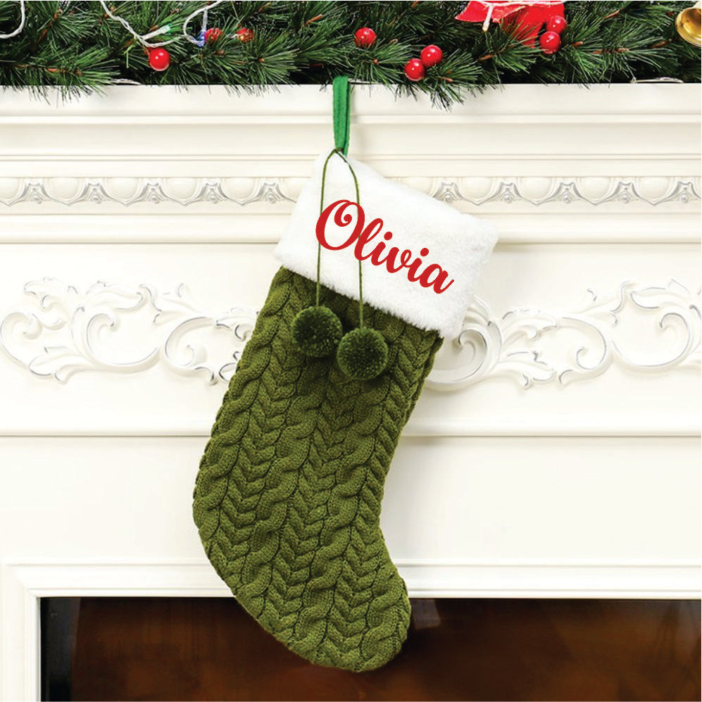 Hand Crochet With Pom Pom Hanging Stockings- Green