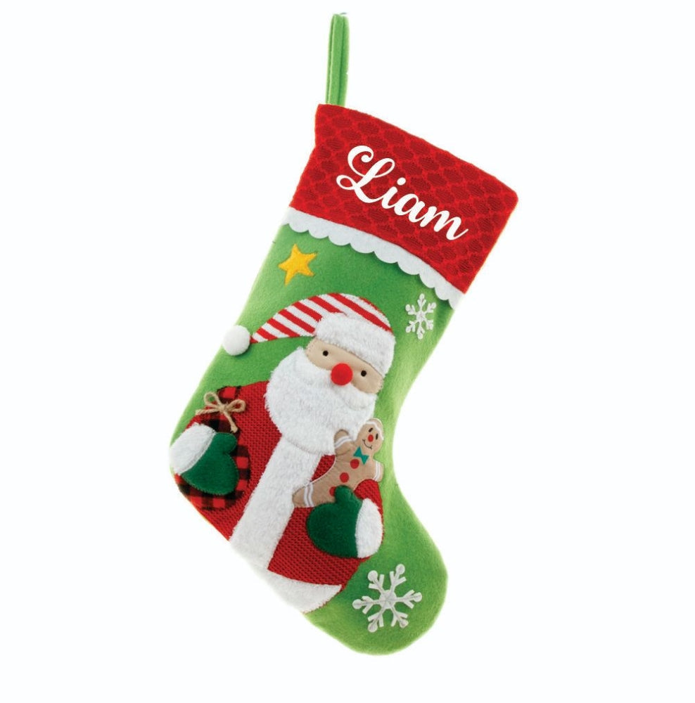 Gingerbread Glee Stocking- Happy Santa