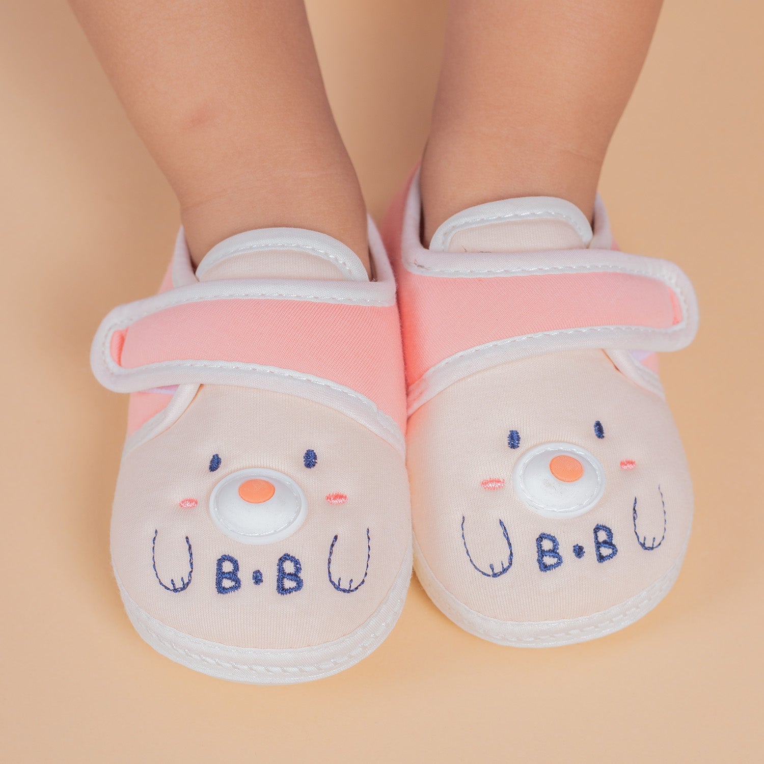 Baby Moo Smiling Bear Soft Sole Anti-Slip Booties - Peach