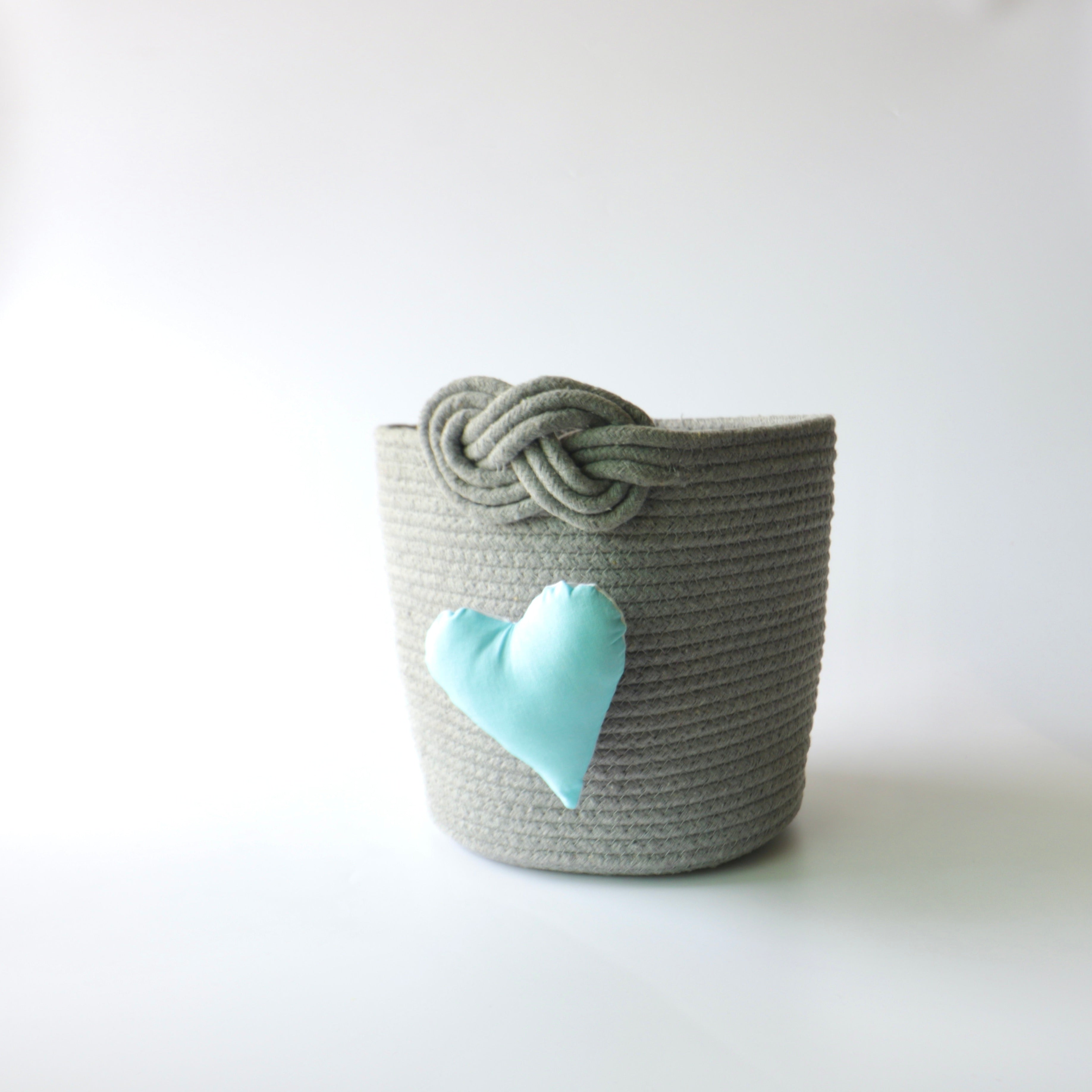Multipurpose Storage Knotted Basket - Grey (Blue Heart)