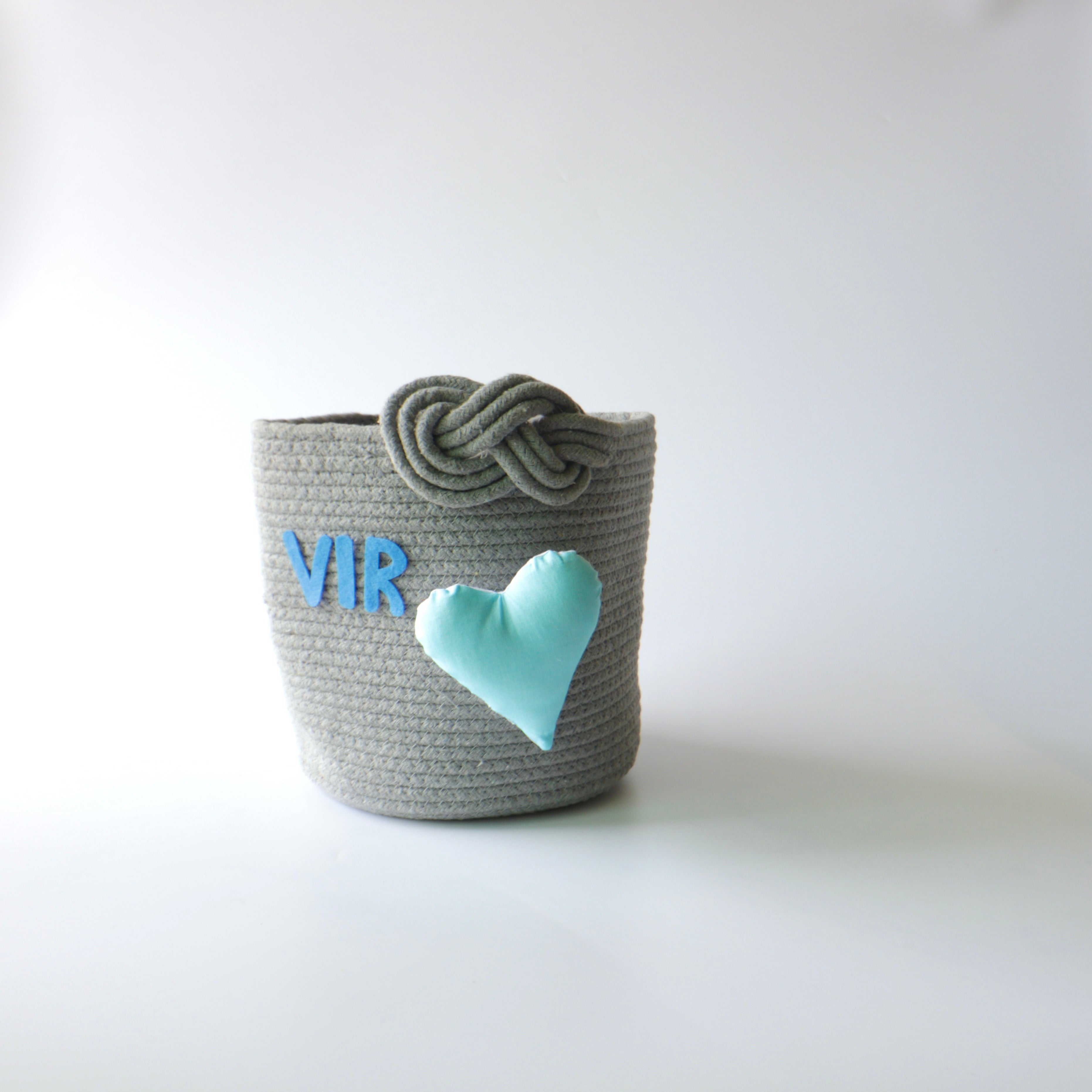 Multipurpose Storage Knotted Basket - Grey (Blue Heart)