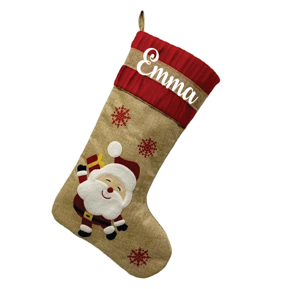 Burlap Holiday Stocking -  Happy Santa