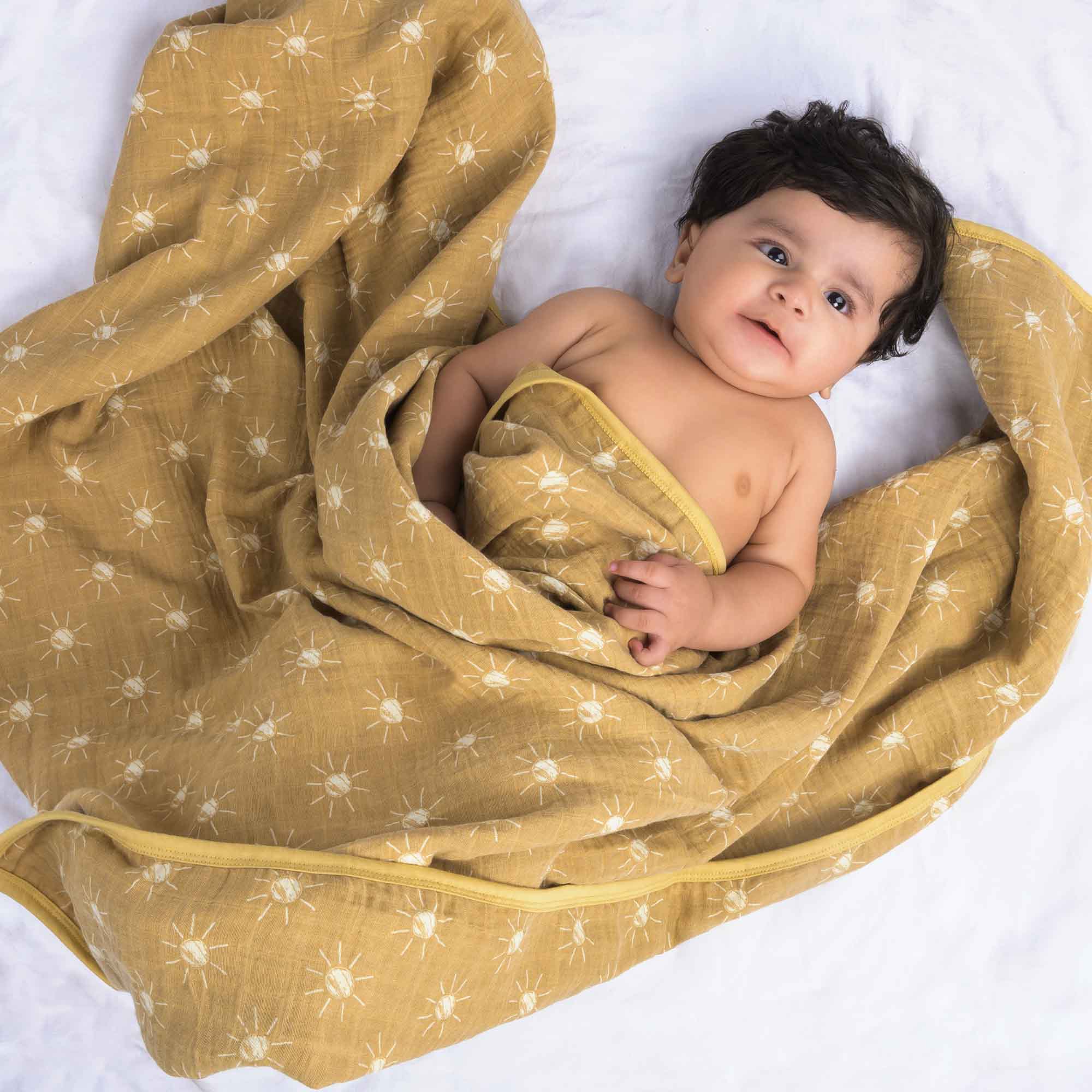 Theoni 100%  Cotton Muslin Snuggle Blanket-Santorini Sun