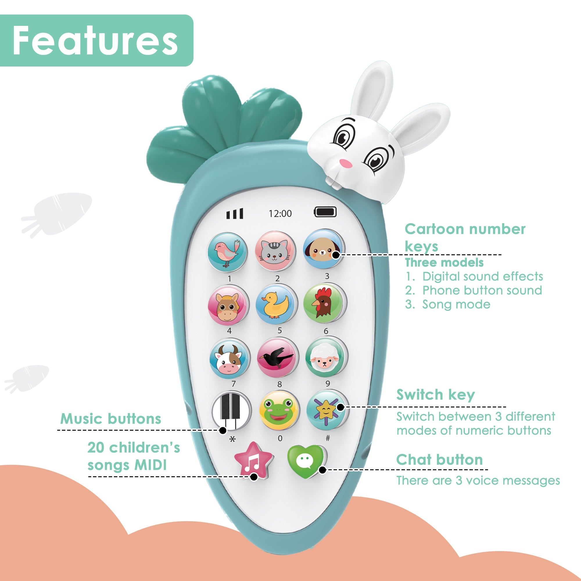 Baby Moo Bunny Musical Mobile Phone - Blue