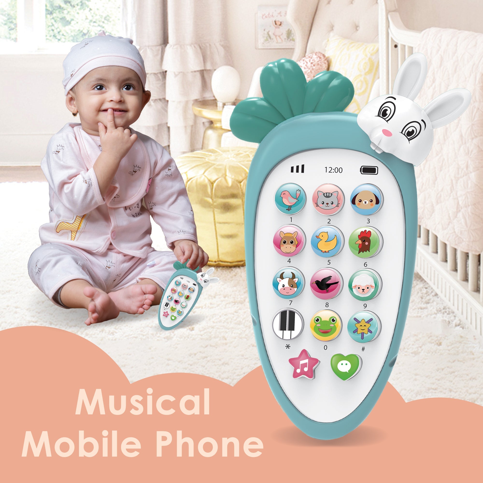 Baby Moo Bunny Musical Mobile Phone - Blue