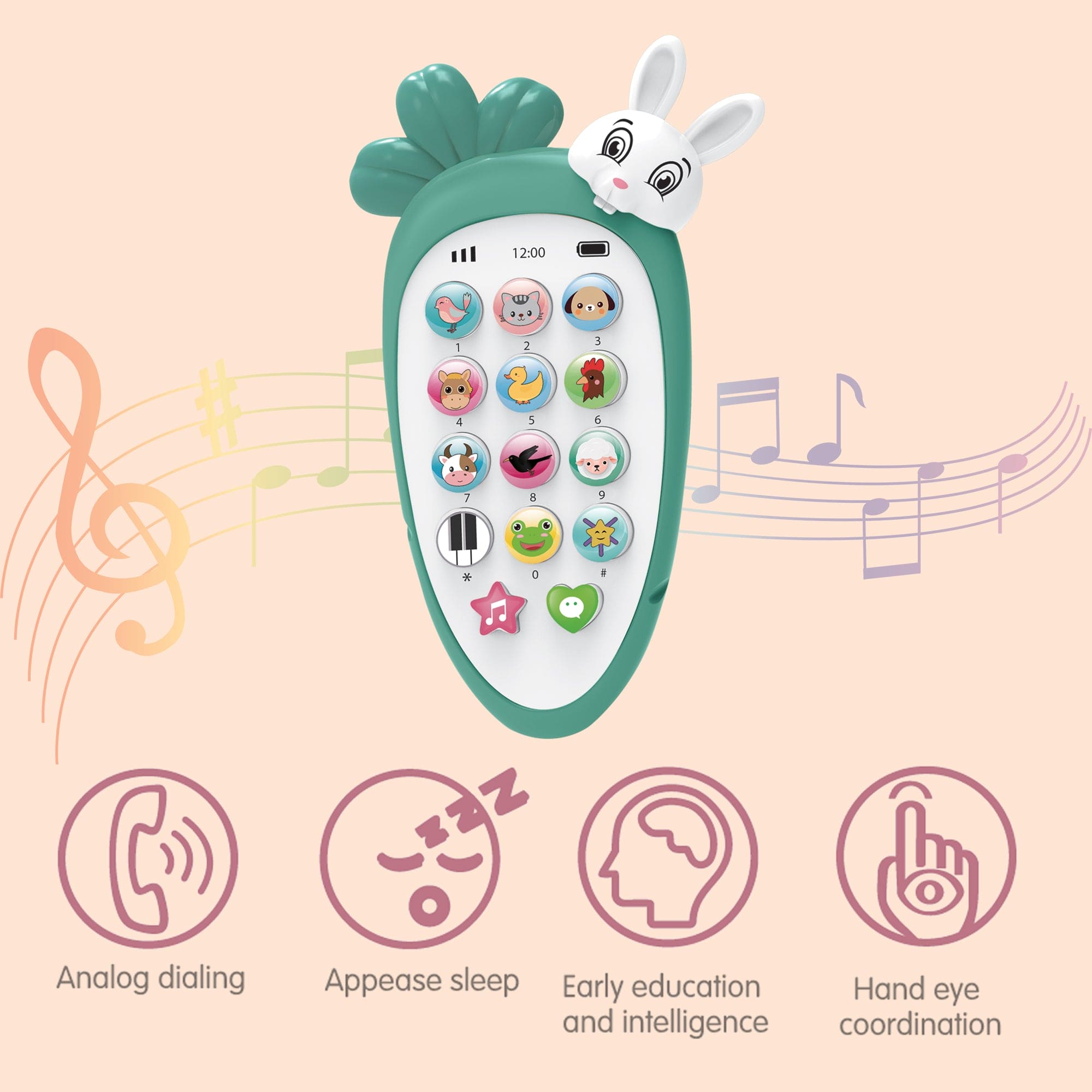 Baby Moo Bunny Musical Mobile Phone - Light Green