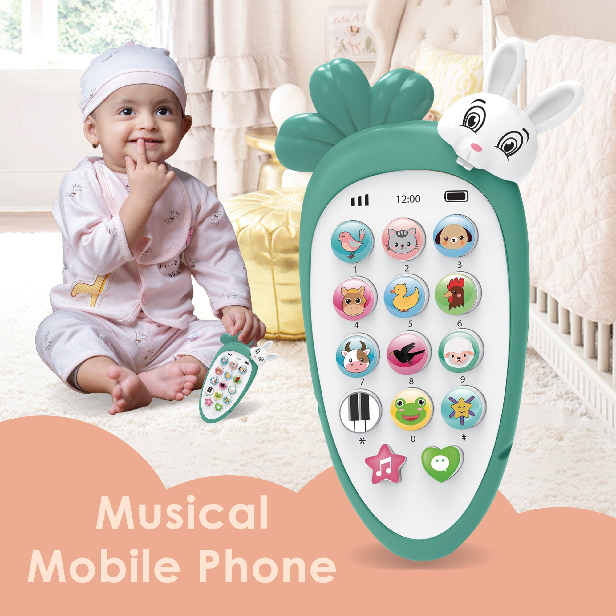 Baby Moo Bunny Musical Mobile Phone - Light Green