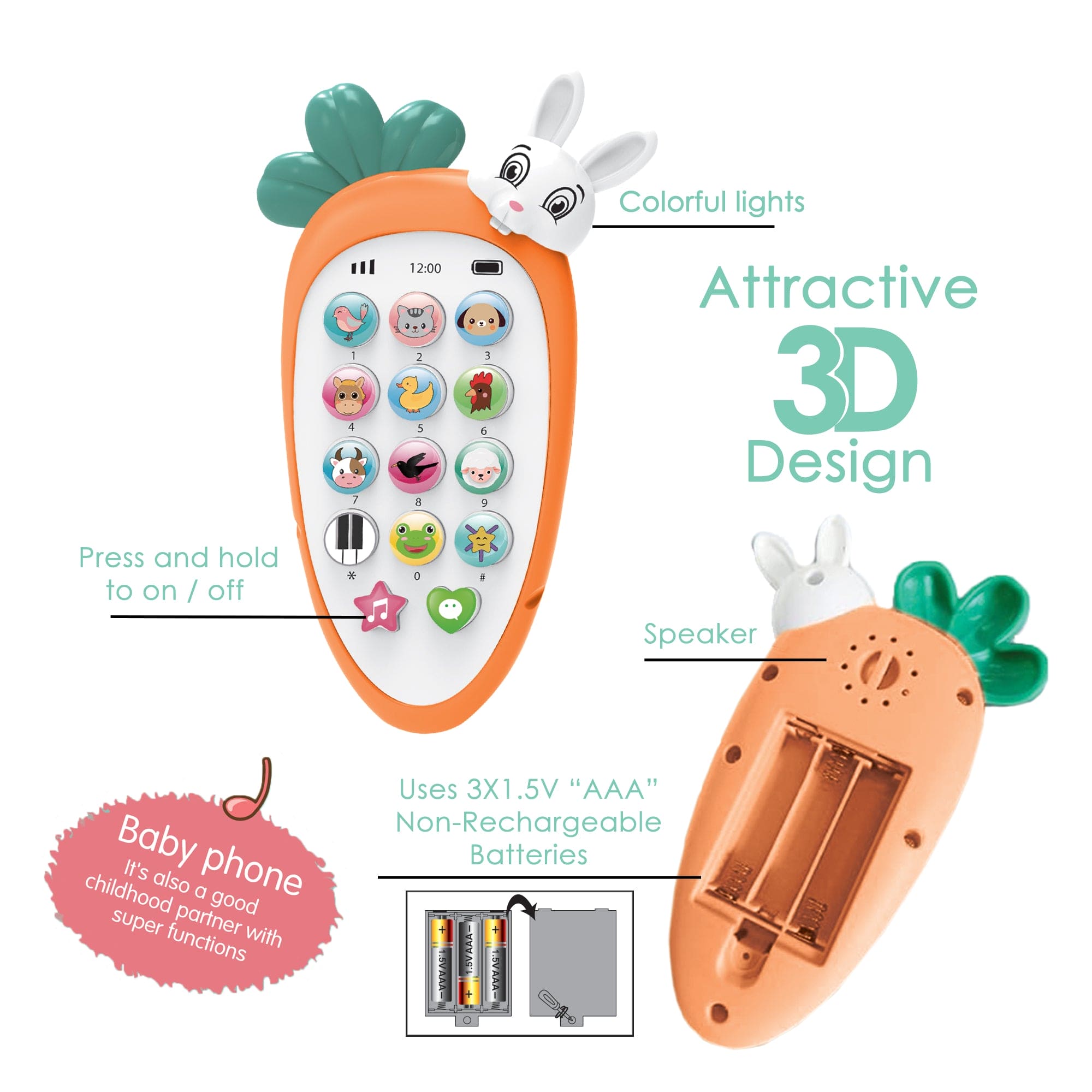 Baby Moo Bunny Musical Mobile Phone - Orange