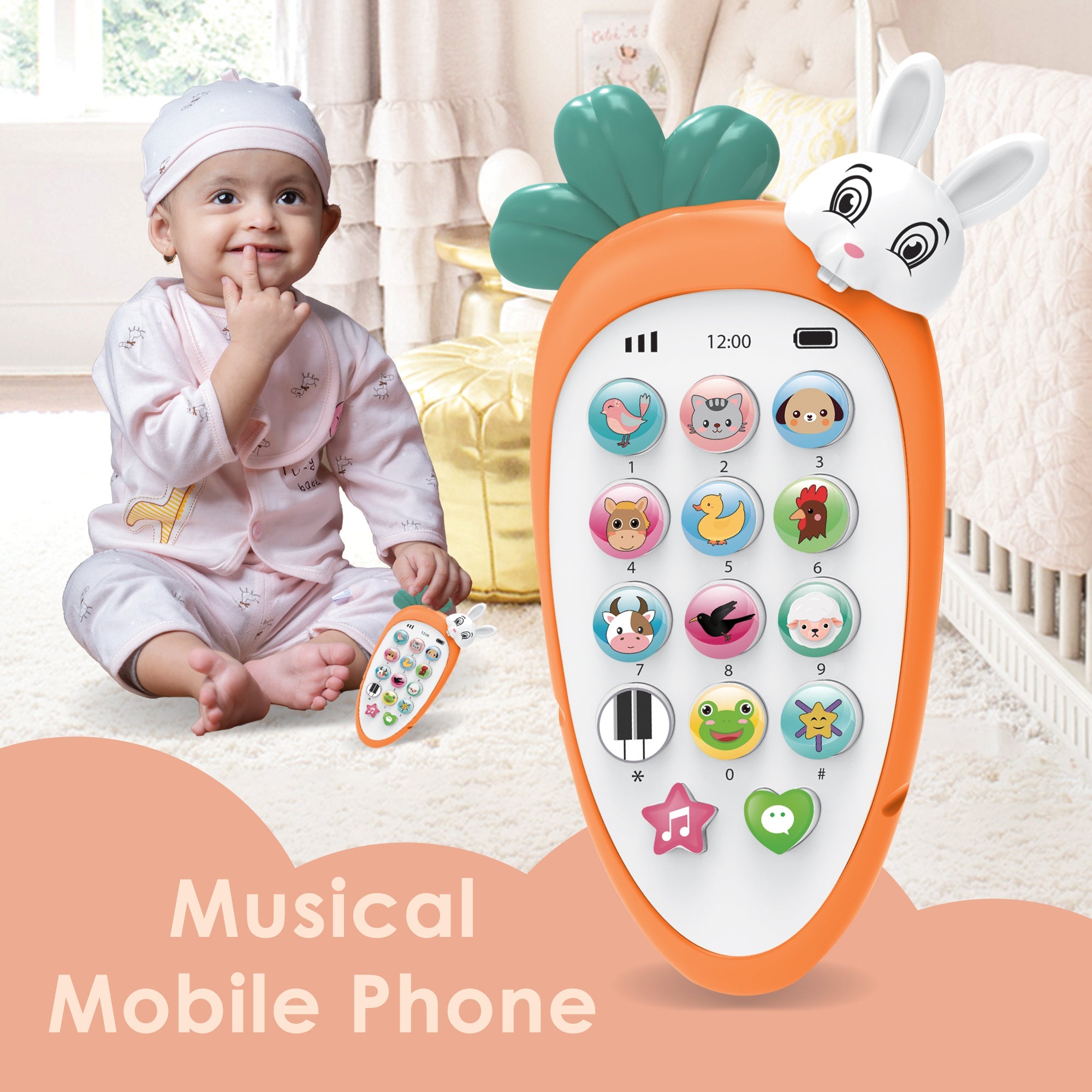 Baby Moo Bunny Musical Mobile Phone - Orange