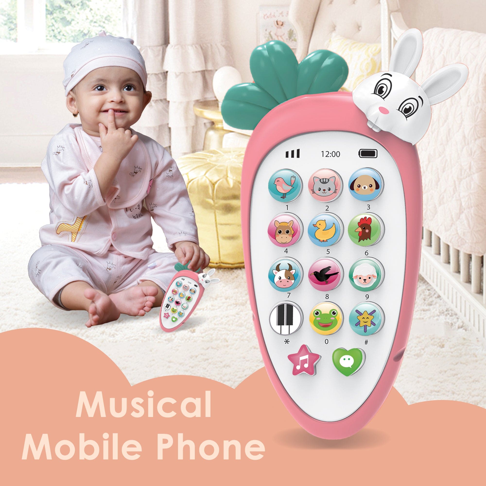 Baby Moo Bunny Musical Mobile Phone - Pink