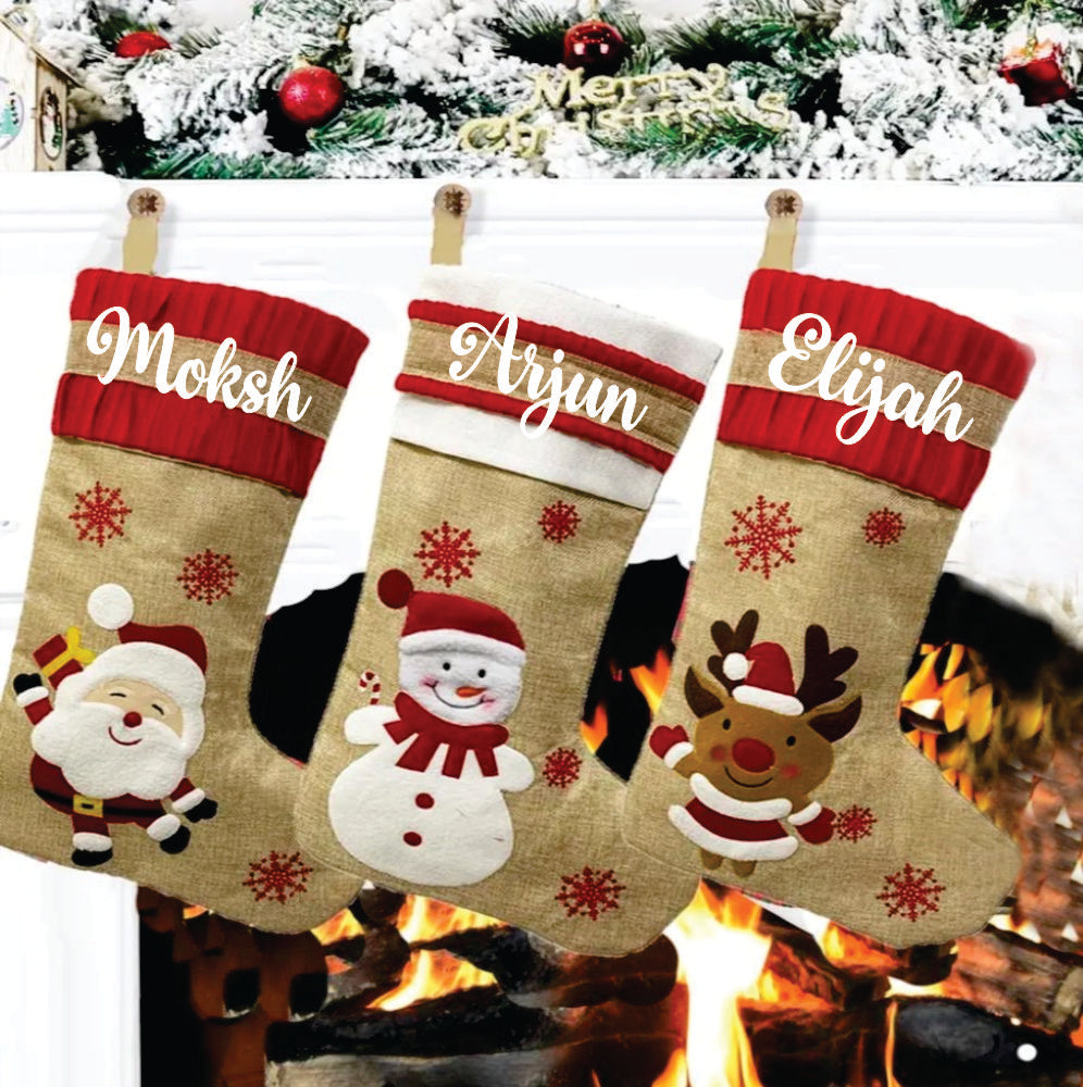 Burlap Holiday Stocking - Set of 3