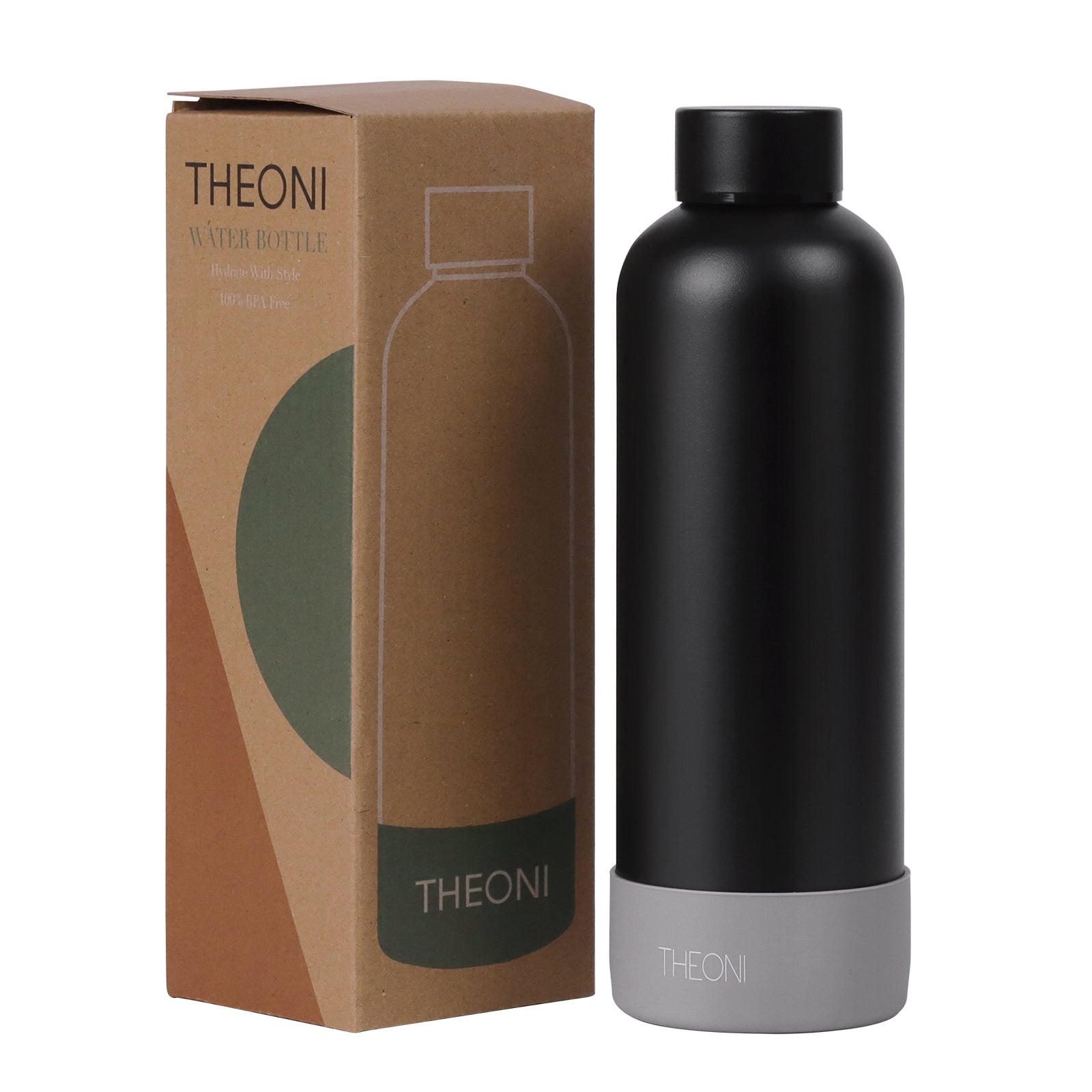 Theoni Stainless Steel Double Walled Insulated Thermos Water Bottle - Deep Black