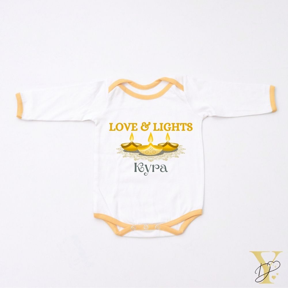 Love & Lights Personalised Bodysuit - Full Sleeves (Yellow Love)