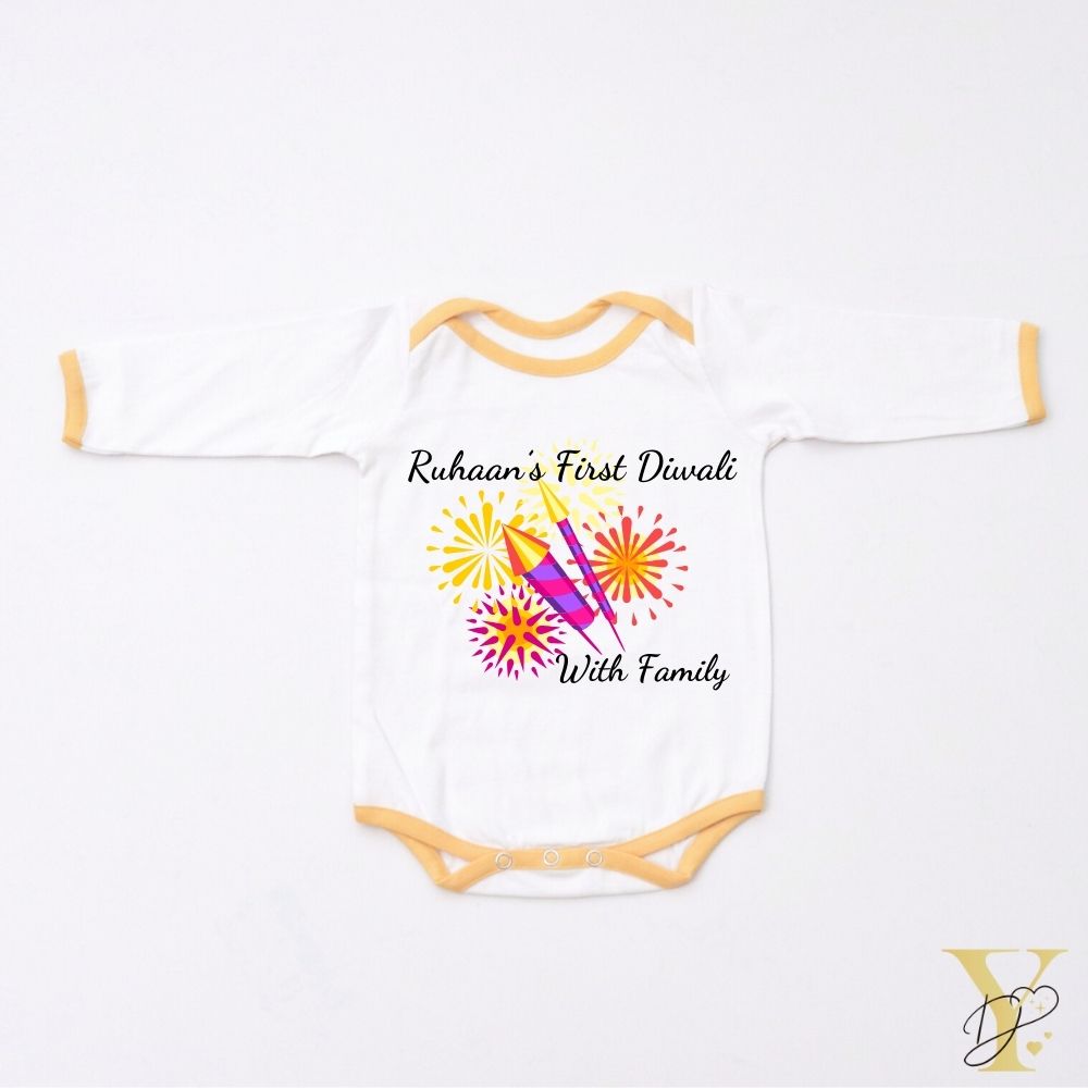 Diwali With Family Personalised Bodysuit - Full Sleeves (Yellow Love)
