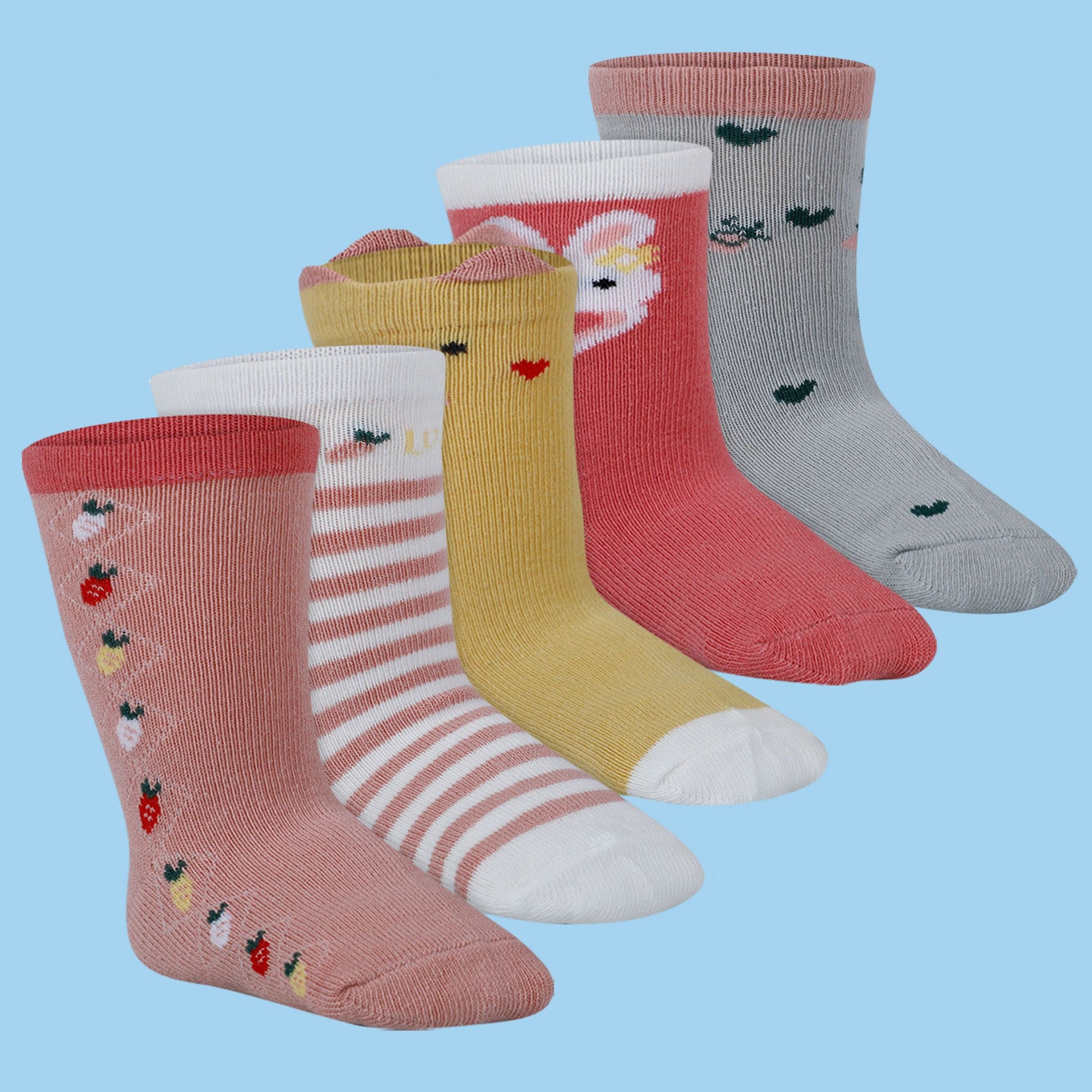 Baby Moo Farm Print Soft Socks Pack of 5 - Red, Peach