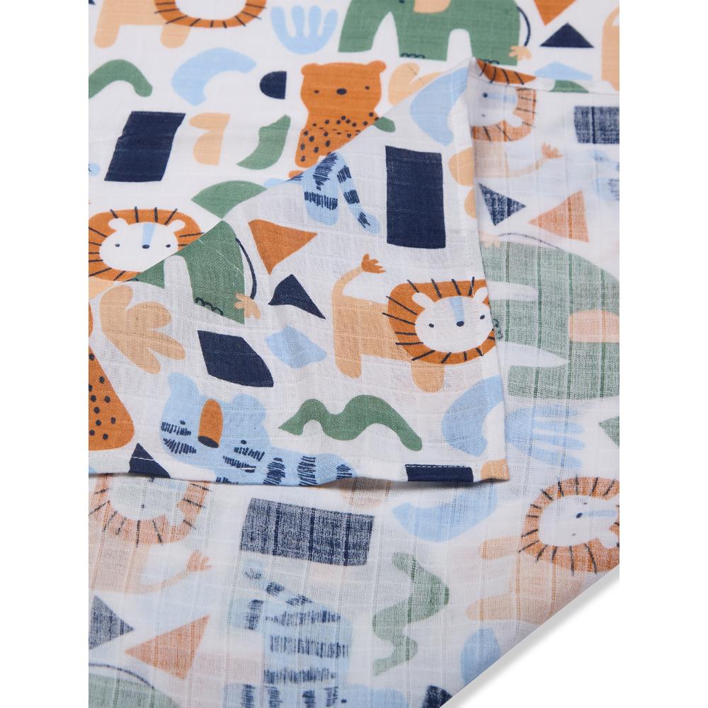 3 in 1 Muslin Swaddle Wrapper Pack of 2 (Size 41x41 Inches) Animal Print & Oatmeal