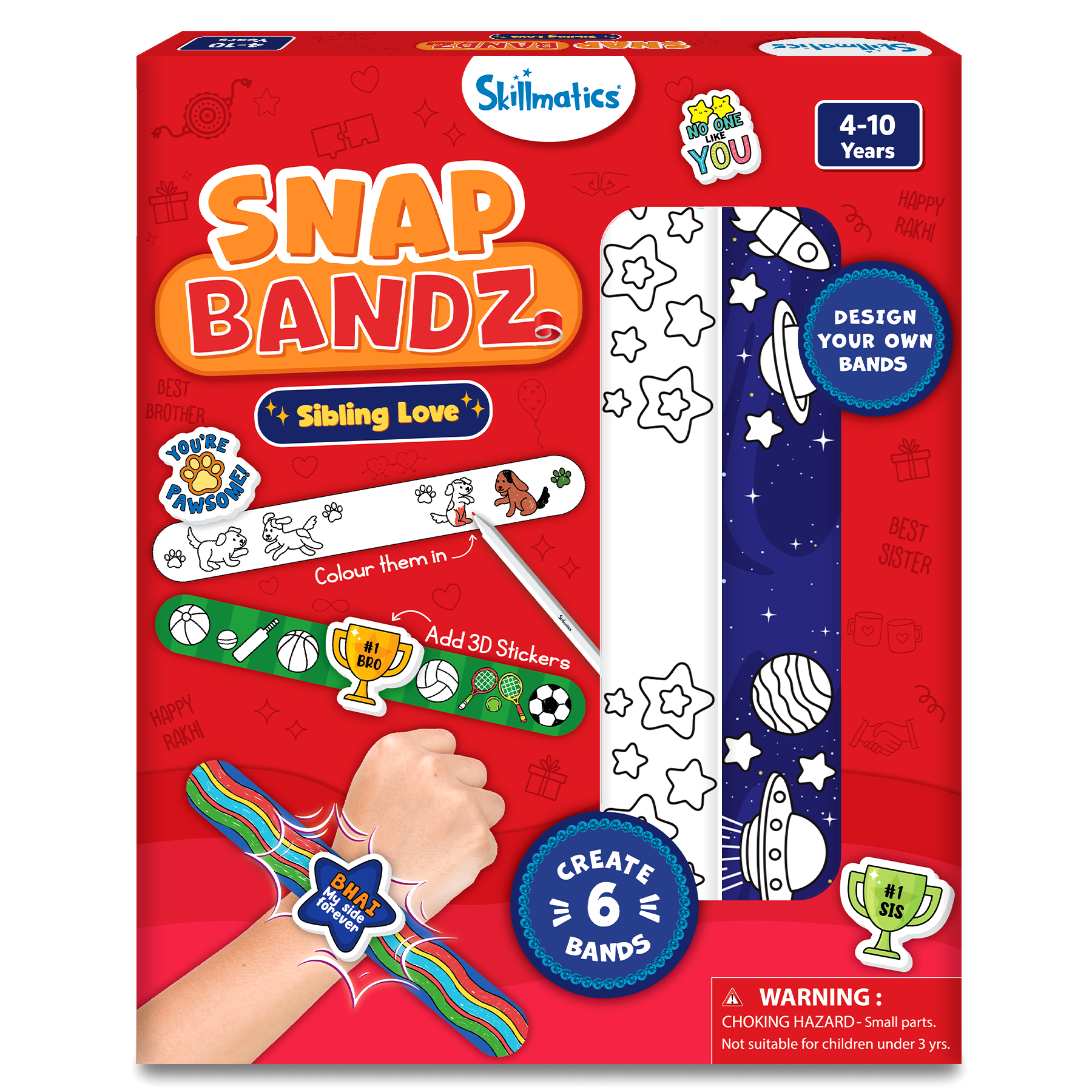 Skillmatics Craft Activity - Snap Bandz, Sibling Love, DIY Art & Craft Activity, Mess-Free, Creative Kit, 6 Bands (8.6"), Gifts for Kids Ages 4, 5, 6, 7, 8, 9, 10