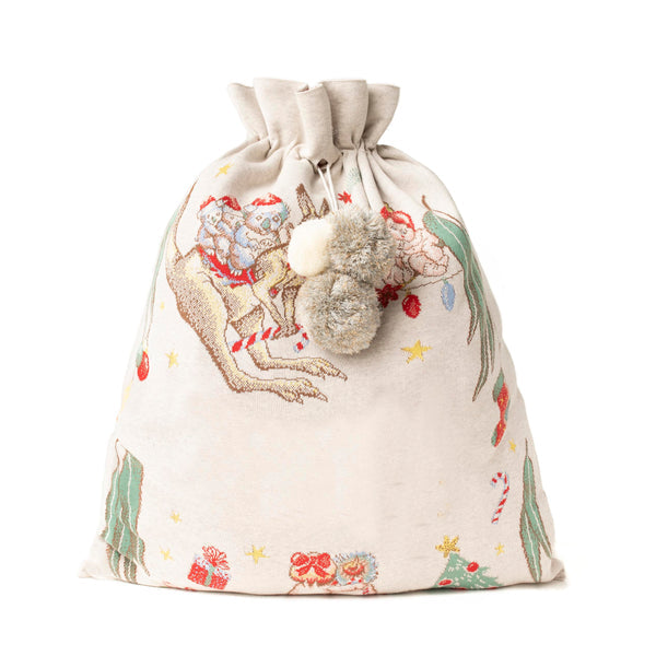 May Gibbs Santa Sack - Base: Stone Marl; Letter: Red