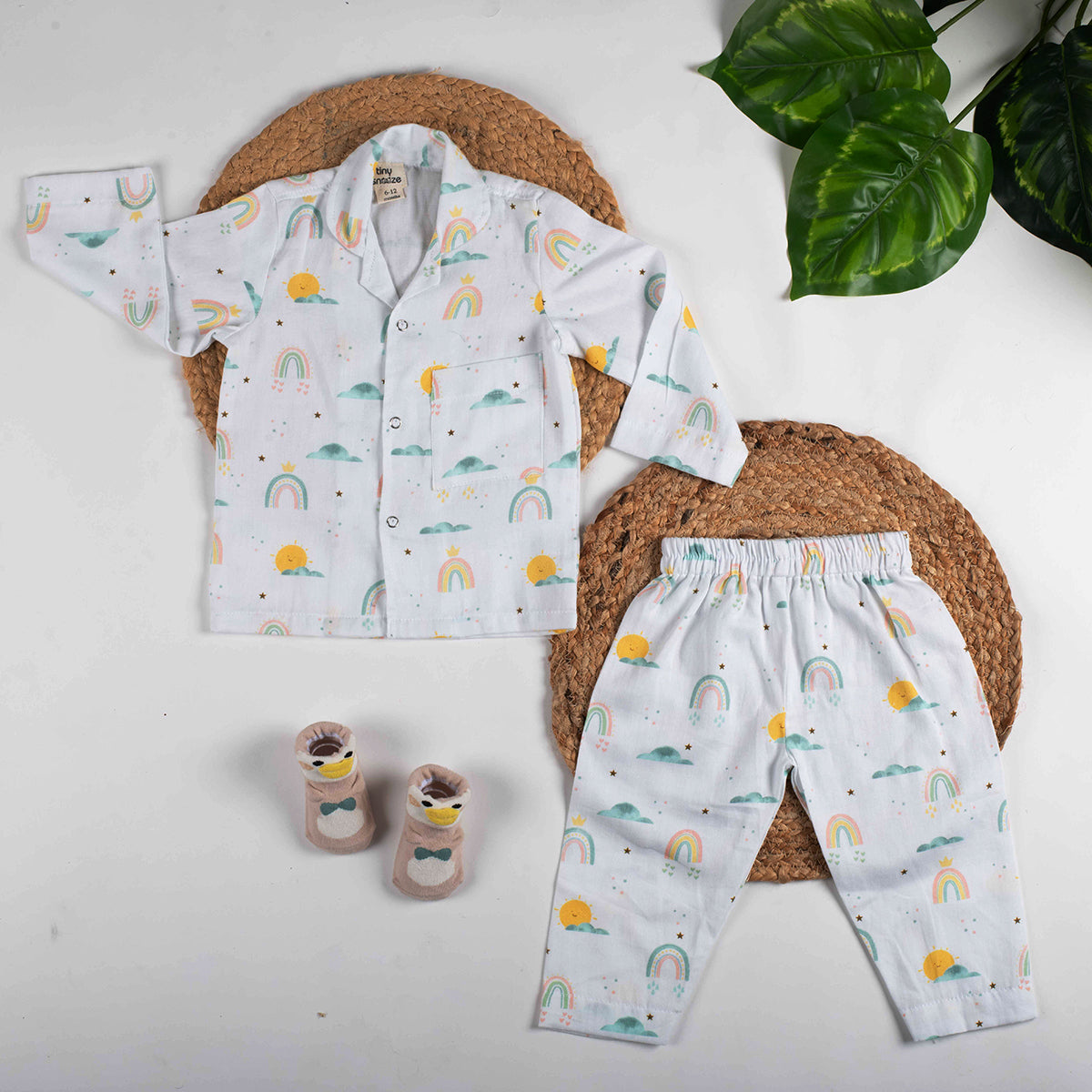 Tiny Snooze- Organic Nightsuit- Colorful Rainbows