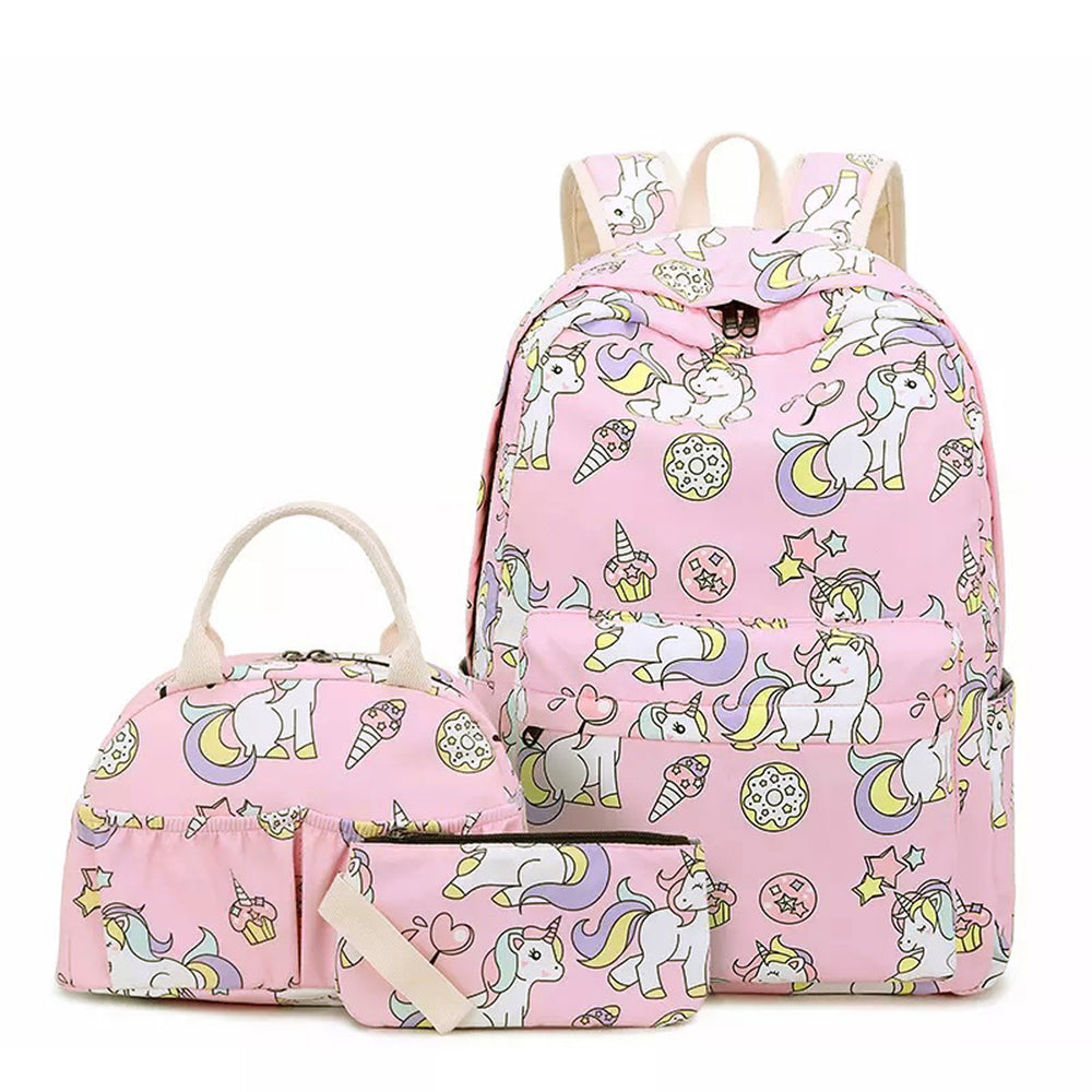 Mini Rainbows Sleeping Unicorn  3 pcs Matching Backpack With Lunch Bag & Stationery Pouch Pink