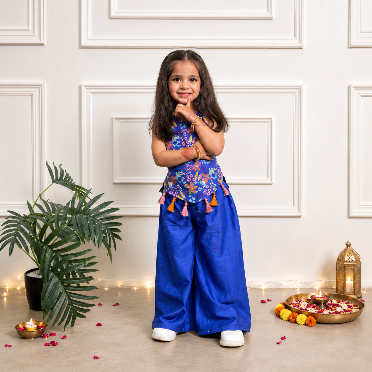 Girls Cotton Palazzo Set - Multiple Designs - Midnight Garden design