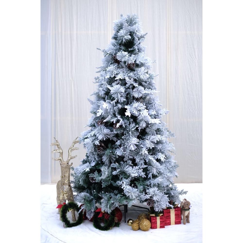 SWEN 8 Feet TRUE STAR Christmas Tree With Broad Pine Leaves, Frosting And Pine Cones