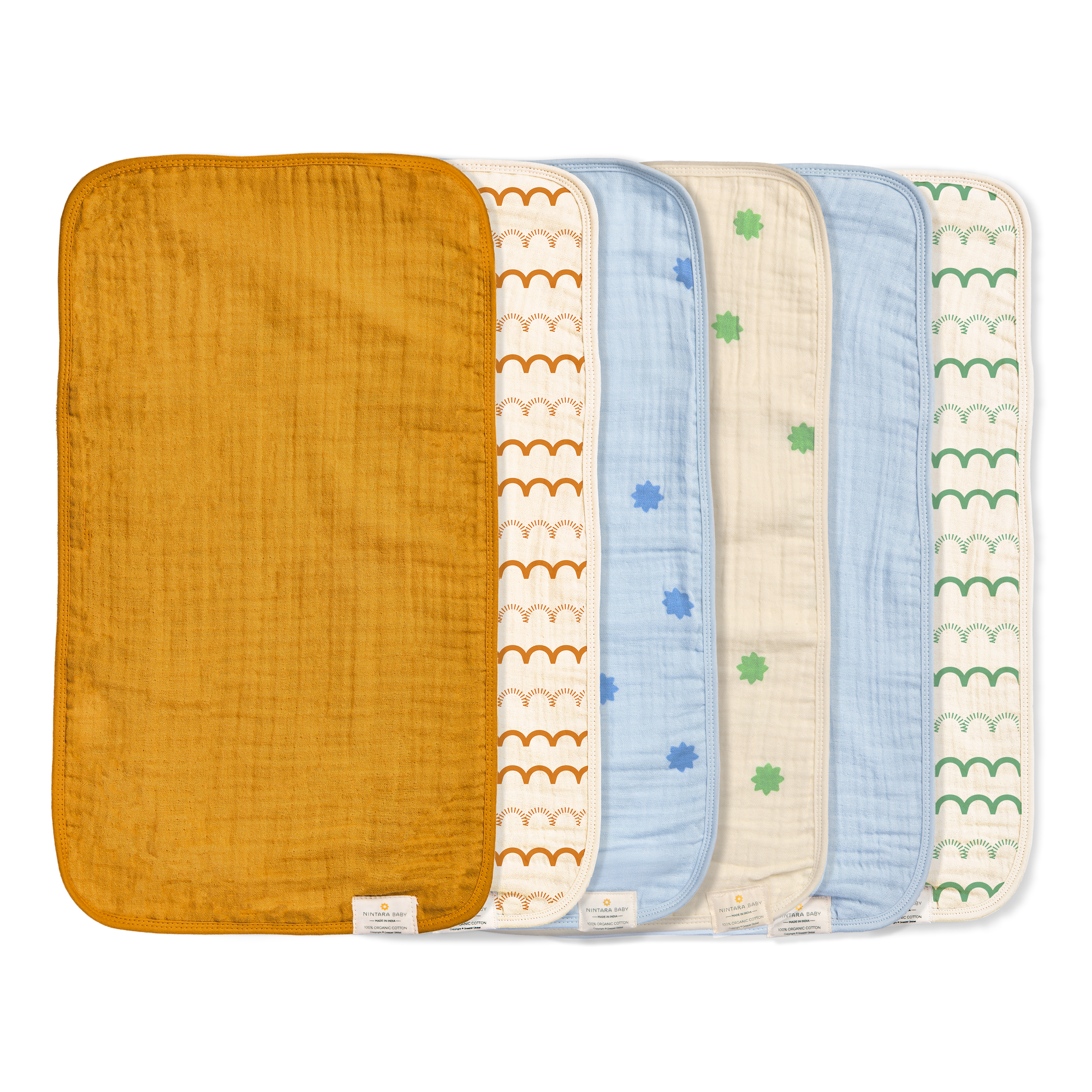 Nintara Baby Burp Cloths - 100% Organic Premium Muslin Cotton, Extra-Large 22" x 12" (55 cm x 30 cm), 7-Layer Absorbent & Waterproof, Reversible, Soft & Hypoallergenic, Gifts for Newborns