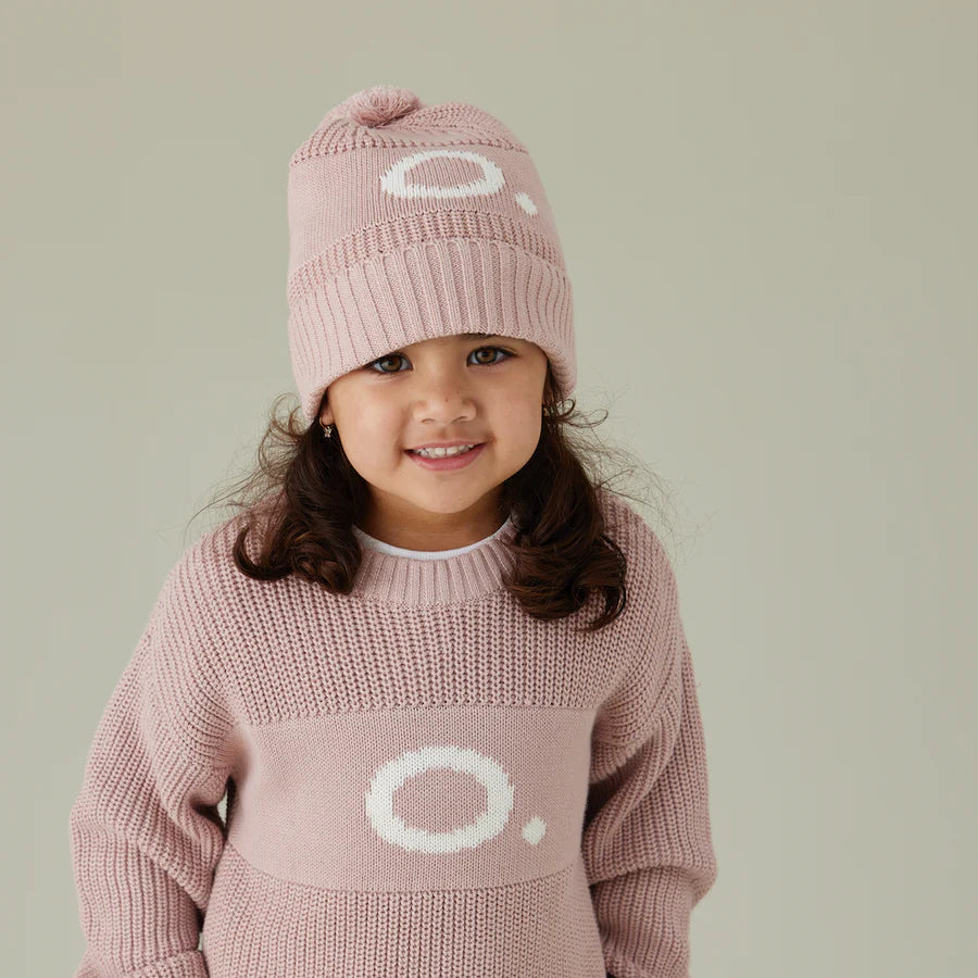 Chunky Knit Letter Beanie - Ballet; Letter: Ivory