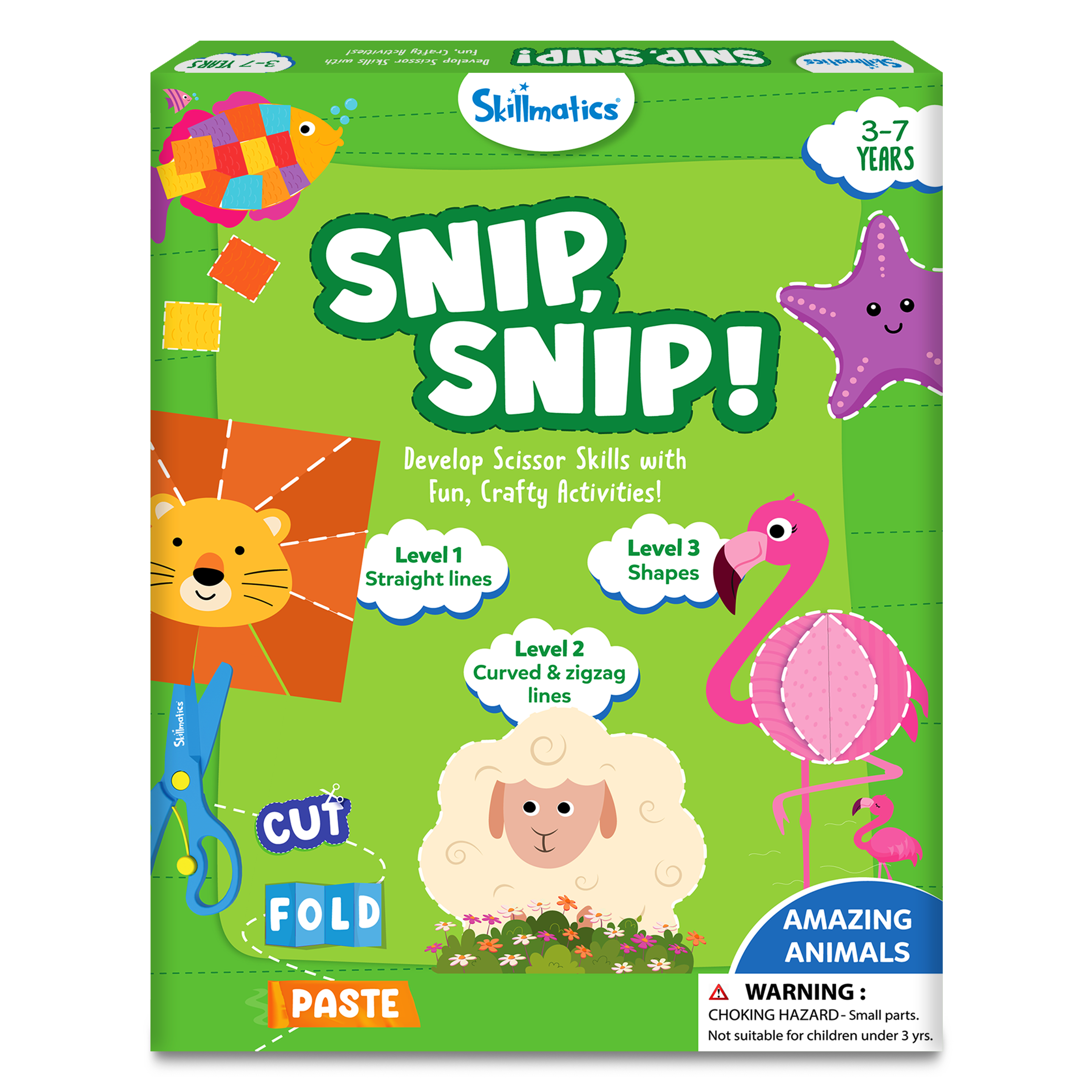 Skillmatics Art & Craft Kit - Snip, Snip Animals, Practice Scissor Skills with Activity Book, Fun & Creative, Gifts for Toddlers, Girls & Boys Ages 3, 4, 5, 6, 7