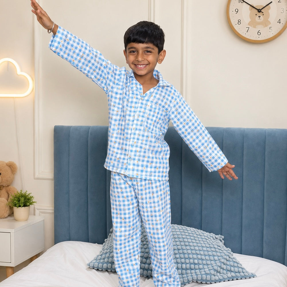 Kids Cotton Nightsuit - Multiple Designs - Starlit design