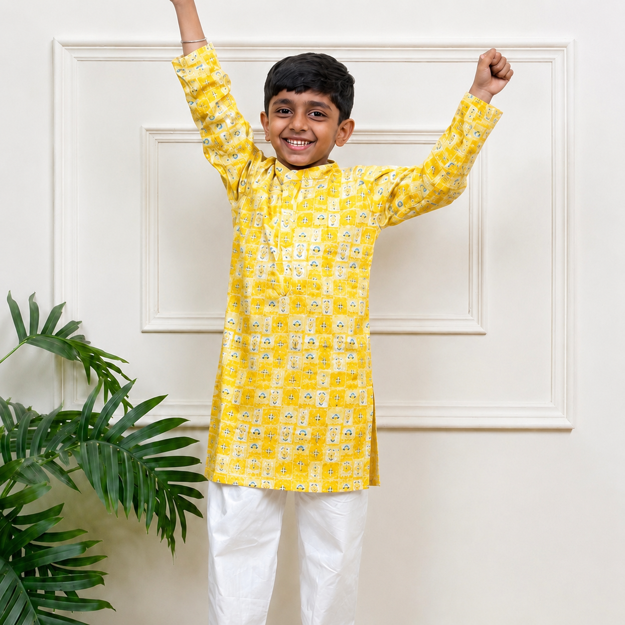 Boys Cotton Kurta Set - Multiple Designs - Marigold design