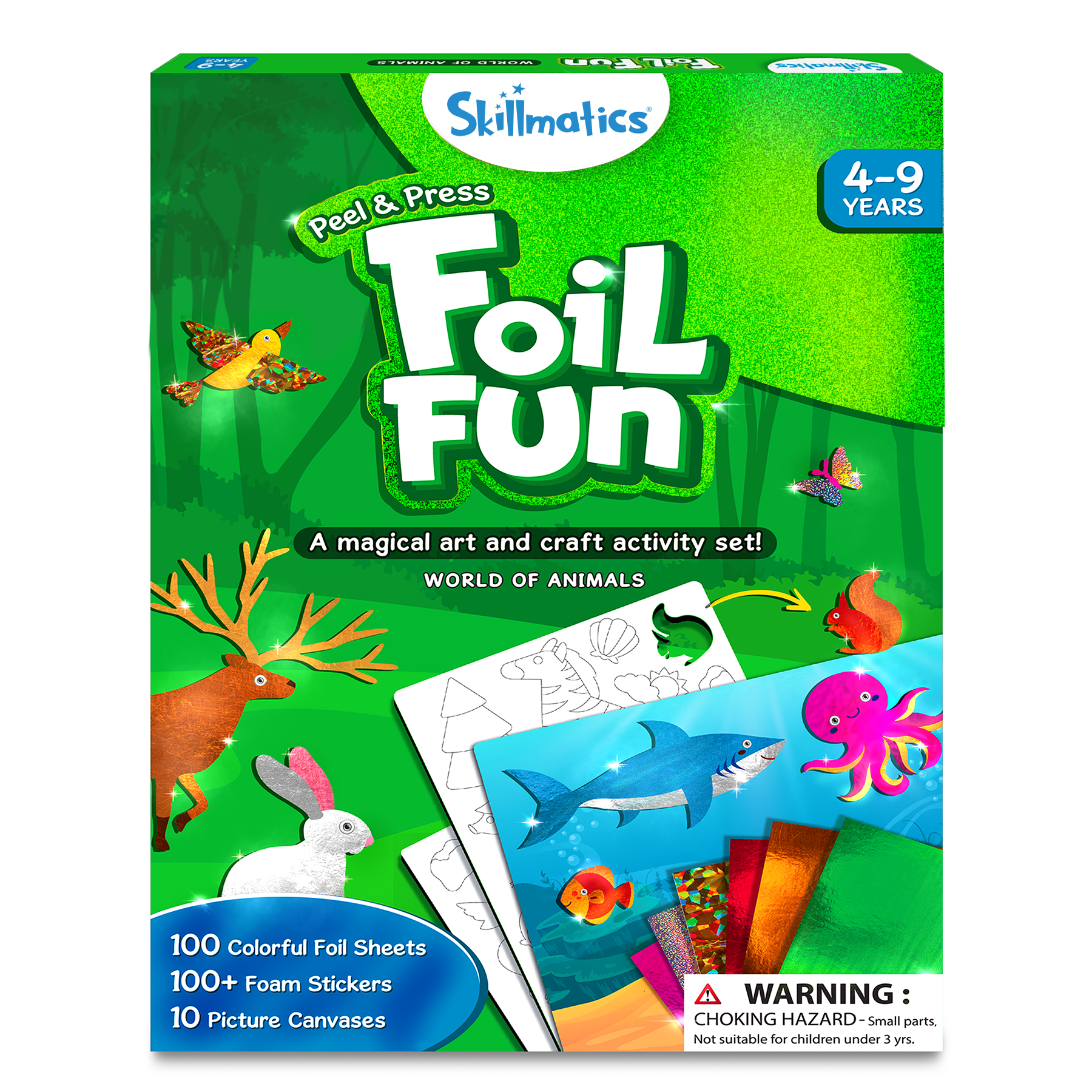 Skillmatics Art & Craft Activity - Foil Fun, No Mess Art, 10 Unique & Sparkly Animal Themed Pictures, Ages 4 to 9