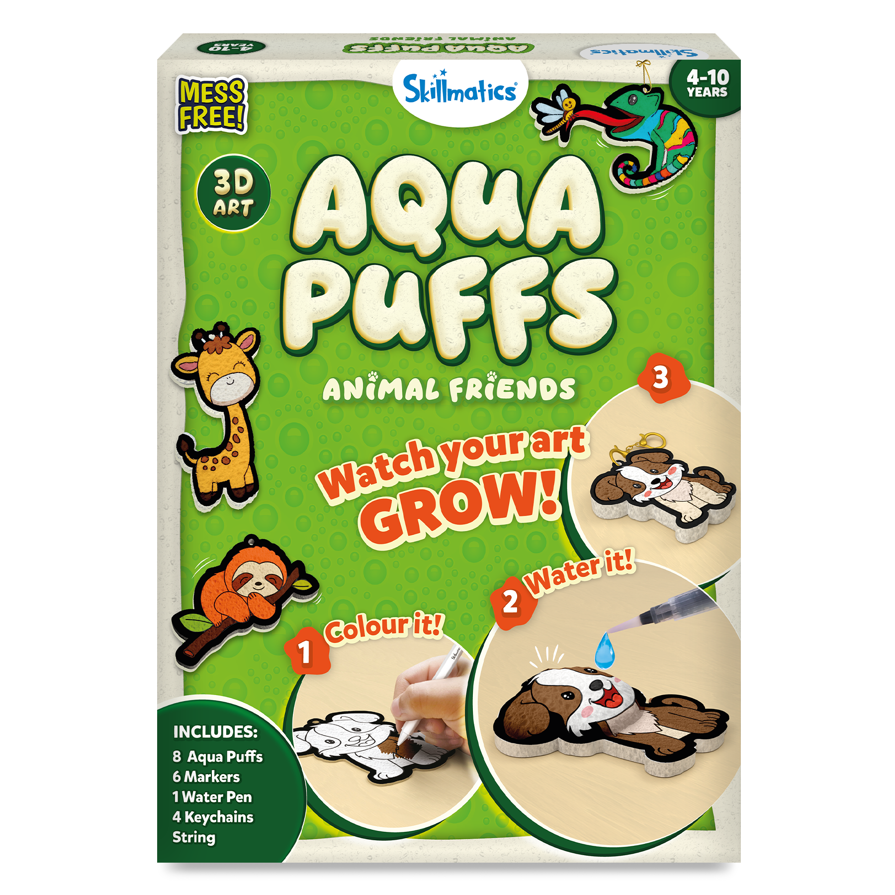 Skillmatics 3D Art Kit - Aqua Puffs, Animals, Mess-Free Fun, Magical Craft Activity, Travel Toys, DIY Decor, Creative Gifts for Girls & Boys Ages 4, 5, 6, 7, 8, 9, 10