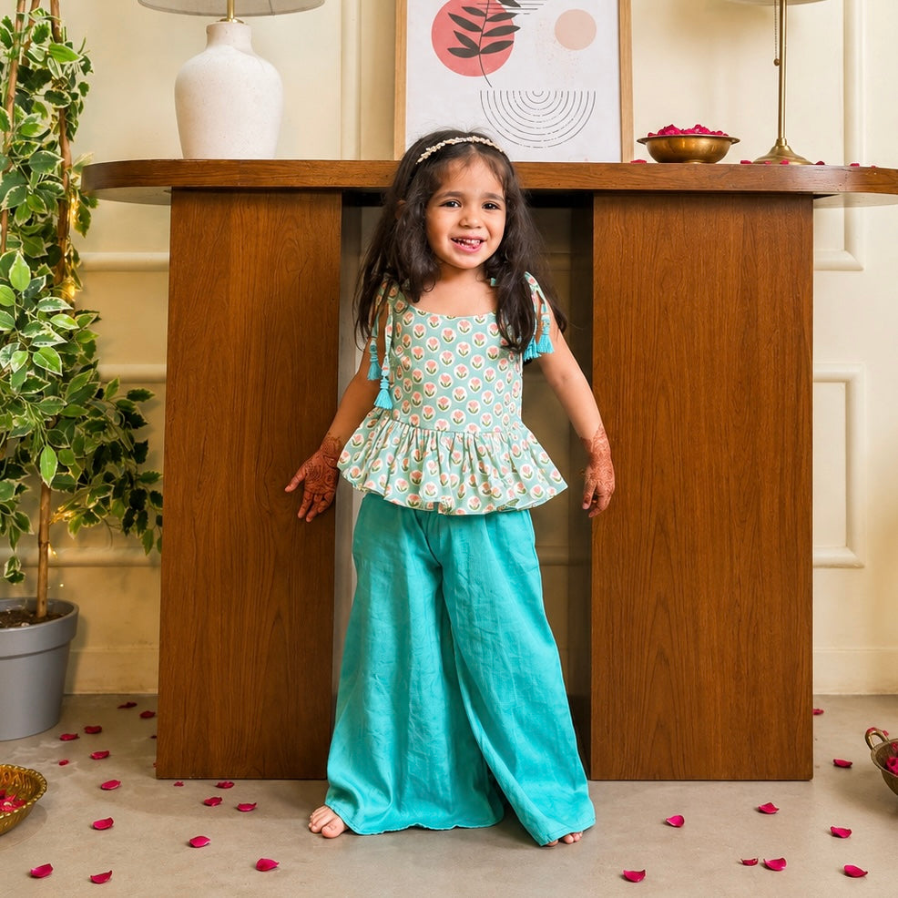 Girls Cotton Palazzo Set - Multiple Designs - Lotus design