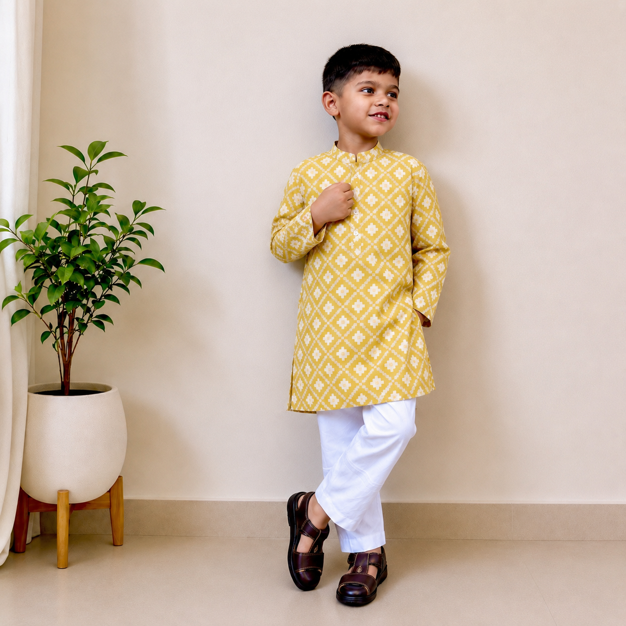 Boys Cotton Kurta Set - Multiple Designs - Amber design