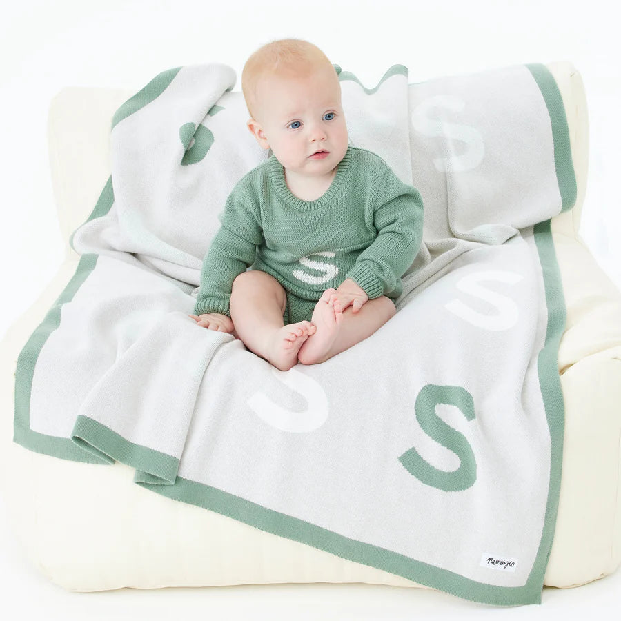 Multi Letter Blanket - Oatmeal; Border: Lily Pad; Letter: Ivory; Special Letter: Lily Pad