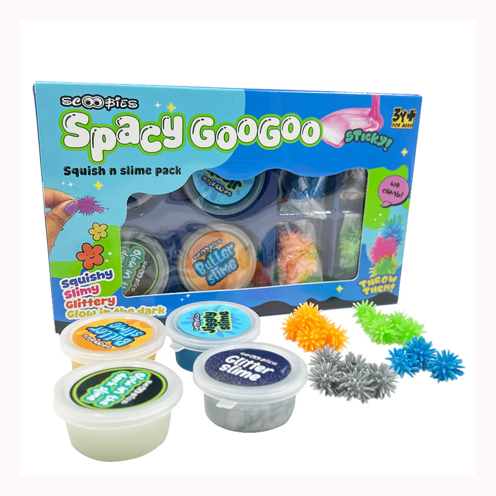 Spacy GooGoo Slime Set (Pack of 4) – Glow, Glitter, Jiggly & Butter Slime with 20 Spooky Wall Crawlers, Sensory Play Toy for Kids (3+ Years)