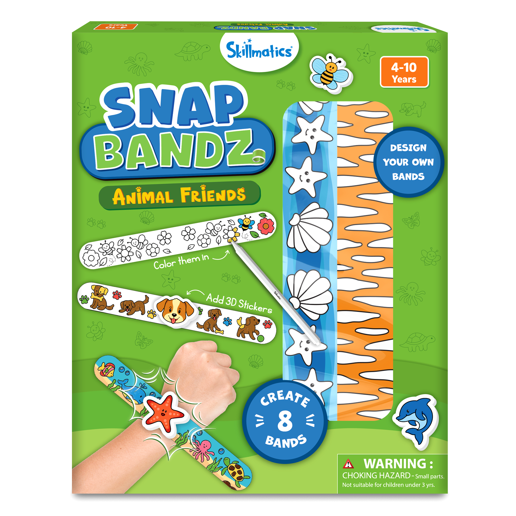 Skillmatics Craft Activity - Snap Bandz, Animals, DIY Art & Craft Activity, Mess-Free, Creative Kit, 8 Bands (8.6"), Gifts for Boys & Girls Ages 4, 5, 6, 7, 8, 9, 10