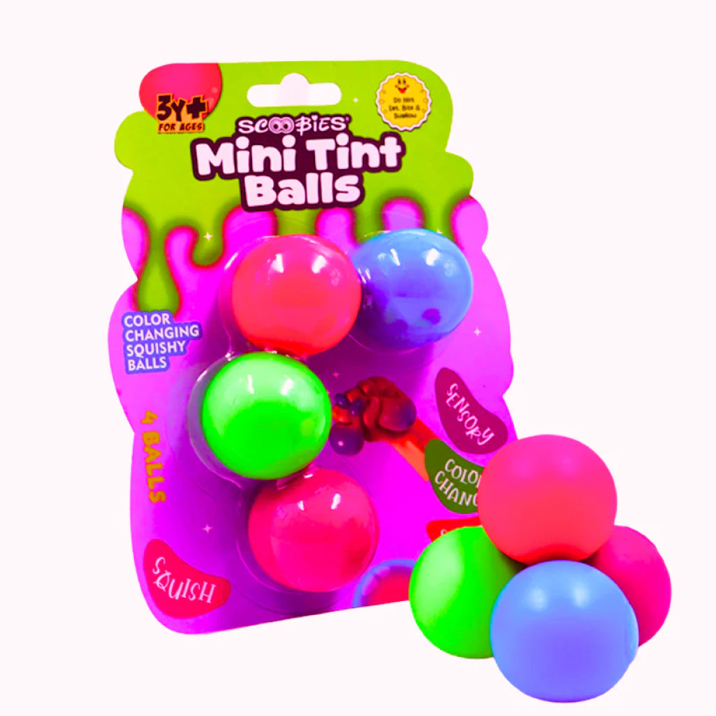 Scoobies Mini Tint Balls: Color-Changing Squishy Balls Set of 4 Balls (Pink, Blue, Purple & Green)