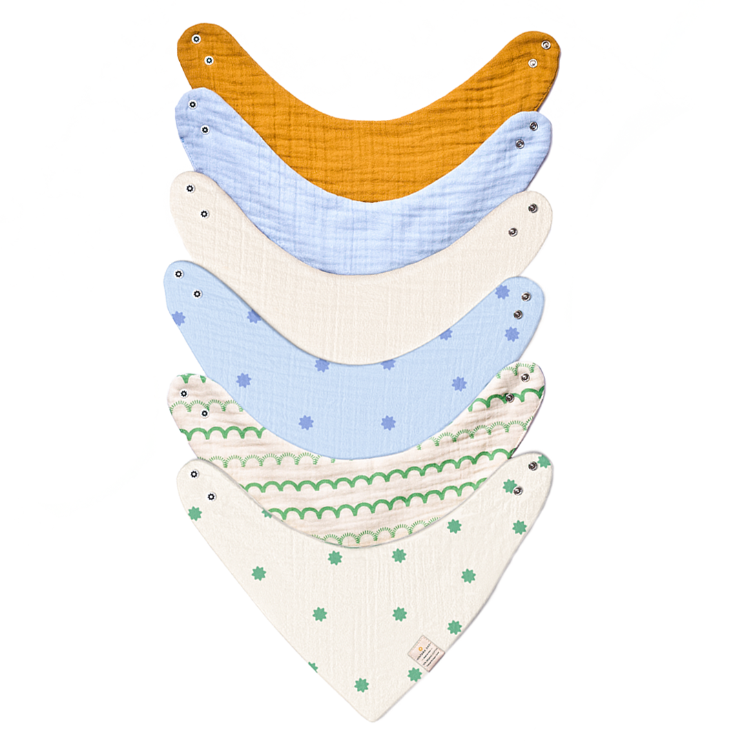 Nintara Baby Bandana Bibs - 100% Organic Premium Muslin Cotton, Absorbent, Soft, Adjustable Snap Buttons, Reversible, 6-Layers for Drooling, Teething, Feeding, Gifts for Babies Ages 0-3