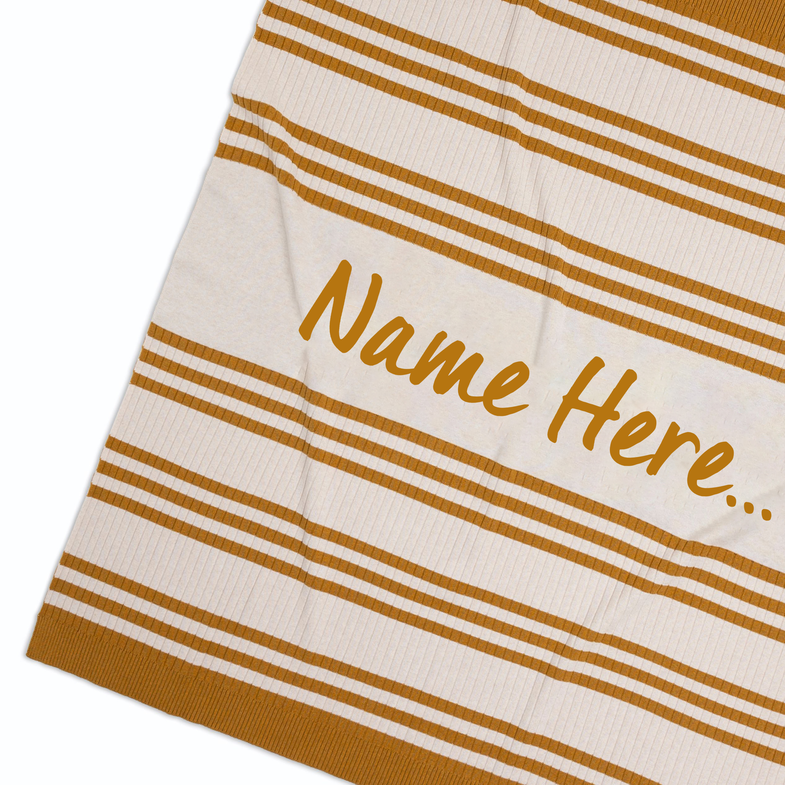 Honey Mustard Personalized Organic Cotton Knitted Stripe Rib Blanket