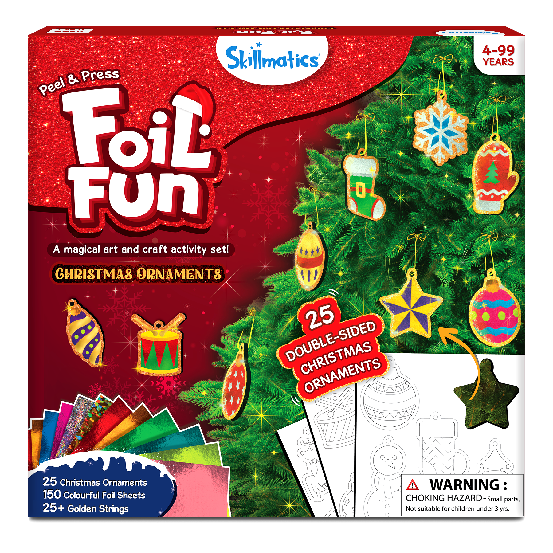 Skillmatics Art & Craft Activity - Foil Fun Christmas Ornaments, Mess-Free Art for Kids, Festive Holiday Craft Kits, DIY Decor Creative Activity, Gifts for Girls & Boys Ages 4, 5, 6, 7, 8, 9, and Up