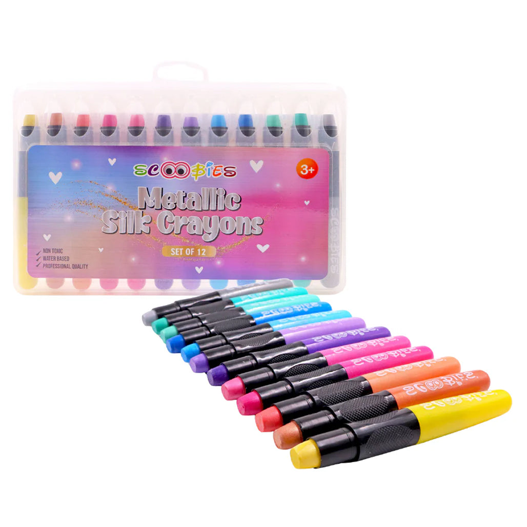 Metallic Silk Crayons | Water Soluable | 12 Flamboyant Shades | Vivid DIY Art & Craft | Safe & Skin Friendly