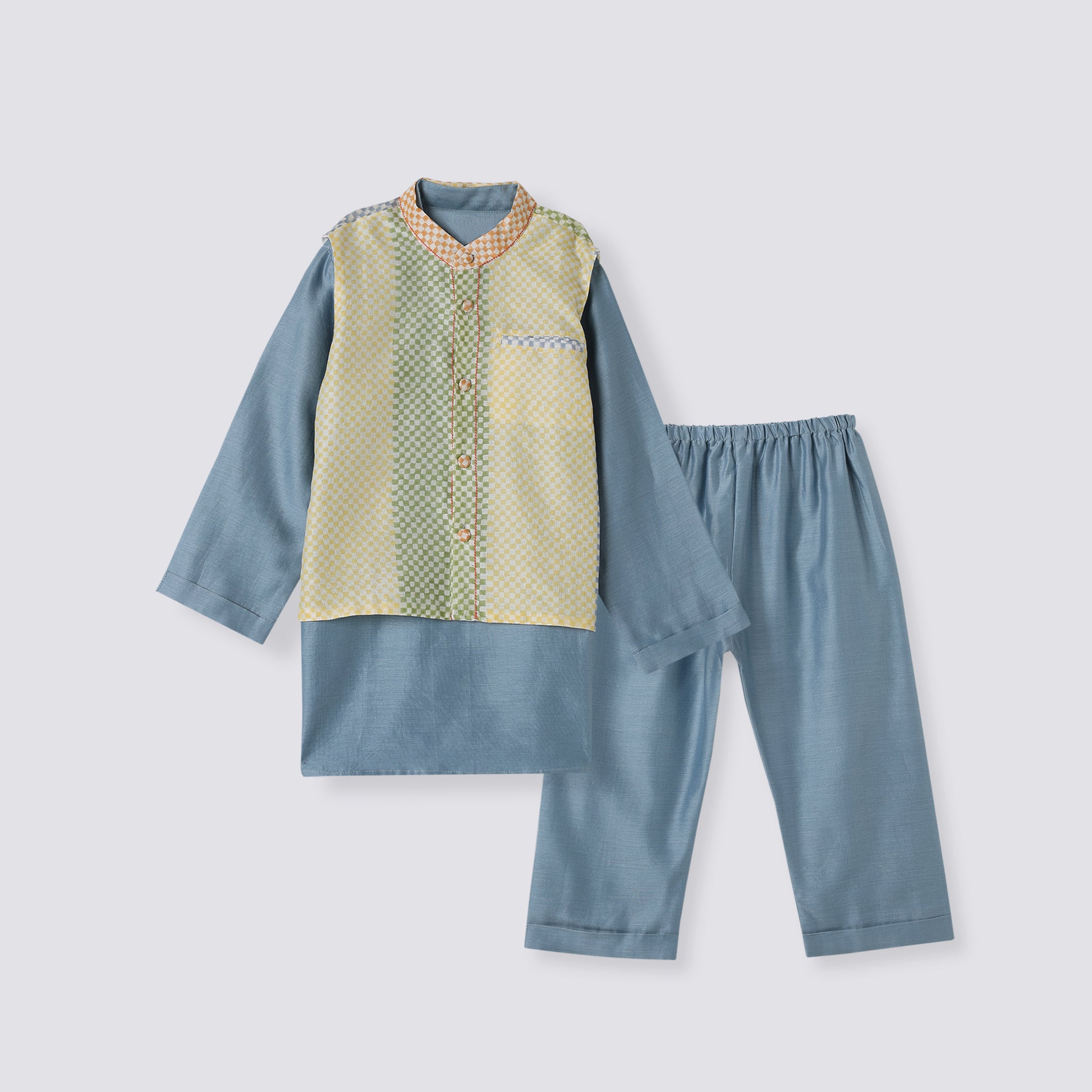 Chanderi Kurta Pyjama & Bandi Set