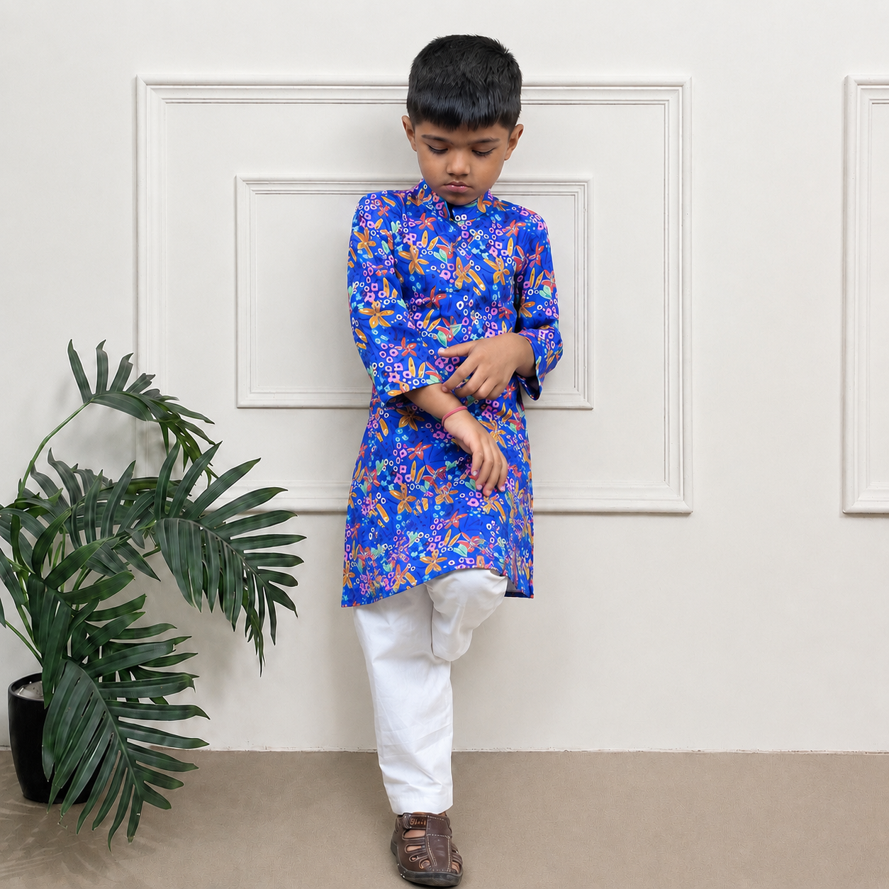 Boys Cotton Kurta Set - Multiple Designs - Midnight Garden design