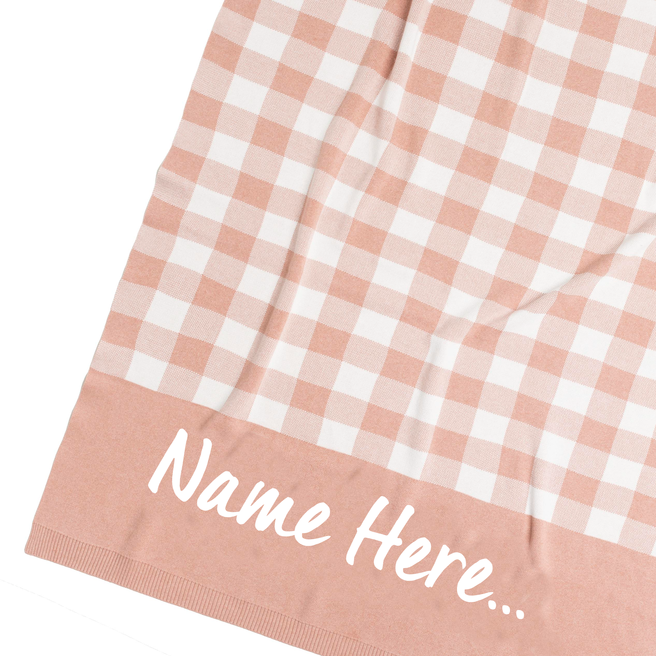 Gingham Check Misty Rose & Oatmeal Personalised Name Blanket