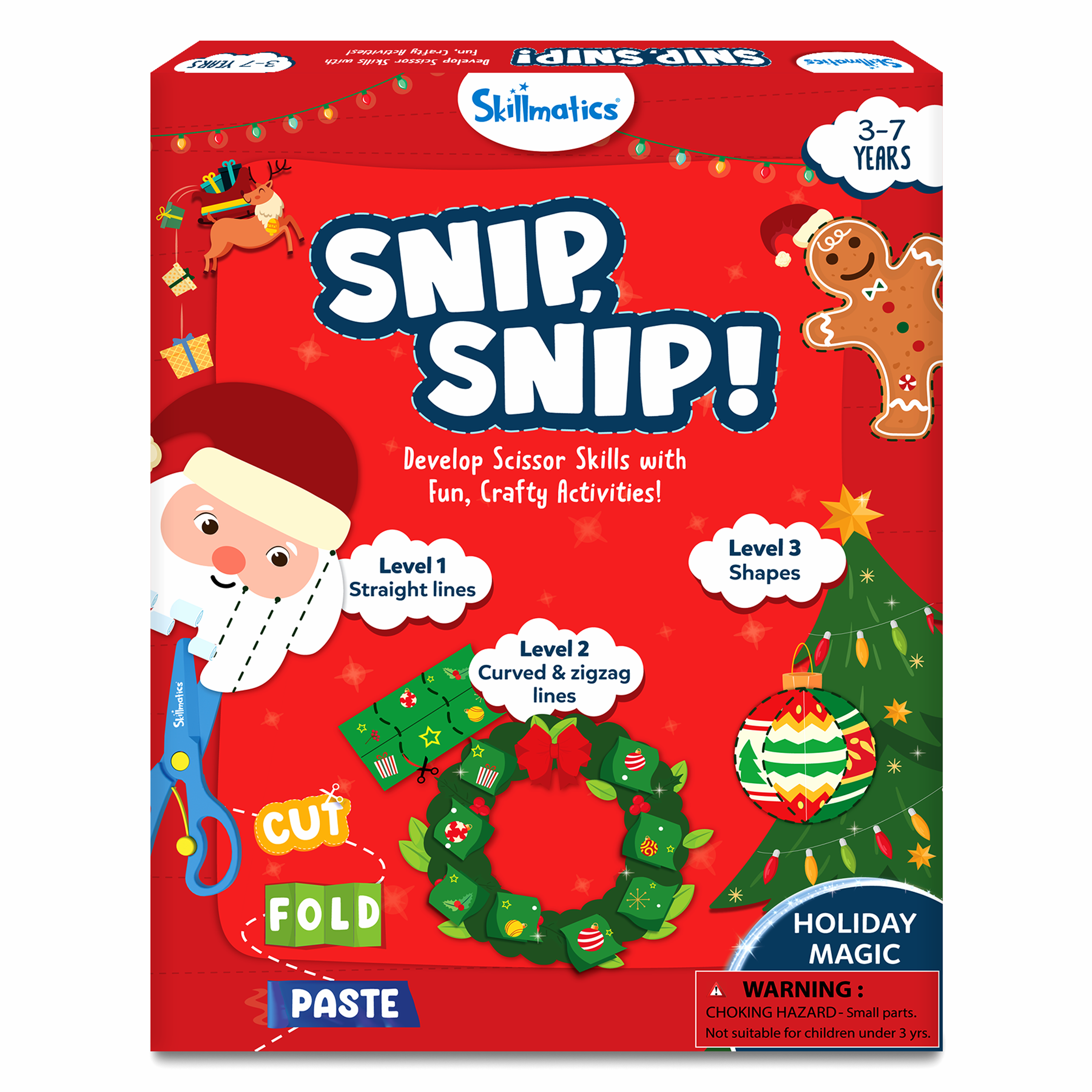 Skillmatics Art & Craft Christmas Kit - Snip, Snip Holiday Magic, Practice Scissor Skills with Activity Book, Fun & Creative, Gifts for Toddlers, Girls & Boys Ages 3, 4, 5, 6, 7