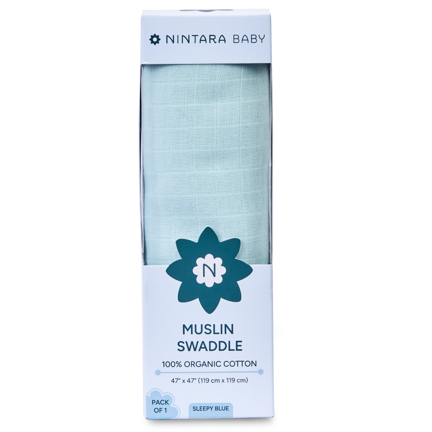 Nintara Baby Extra-Large Swaddle - 100% Organic Premium Muslin Cotton, 47" x 47" (119 cm x 119 cm), Ultra-Soft, Breathable & Lightweight, Multipurpose, Unisex, Hypoallergenic, Gifts for Newborn Babies